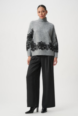 Joseph Ribkoff Joseph Ribkoff Grey w/Black Floral Detail Relaxed Pullover Sweater