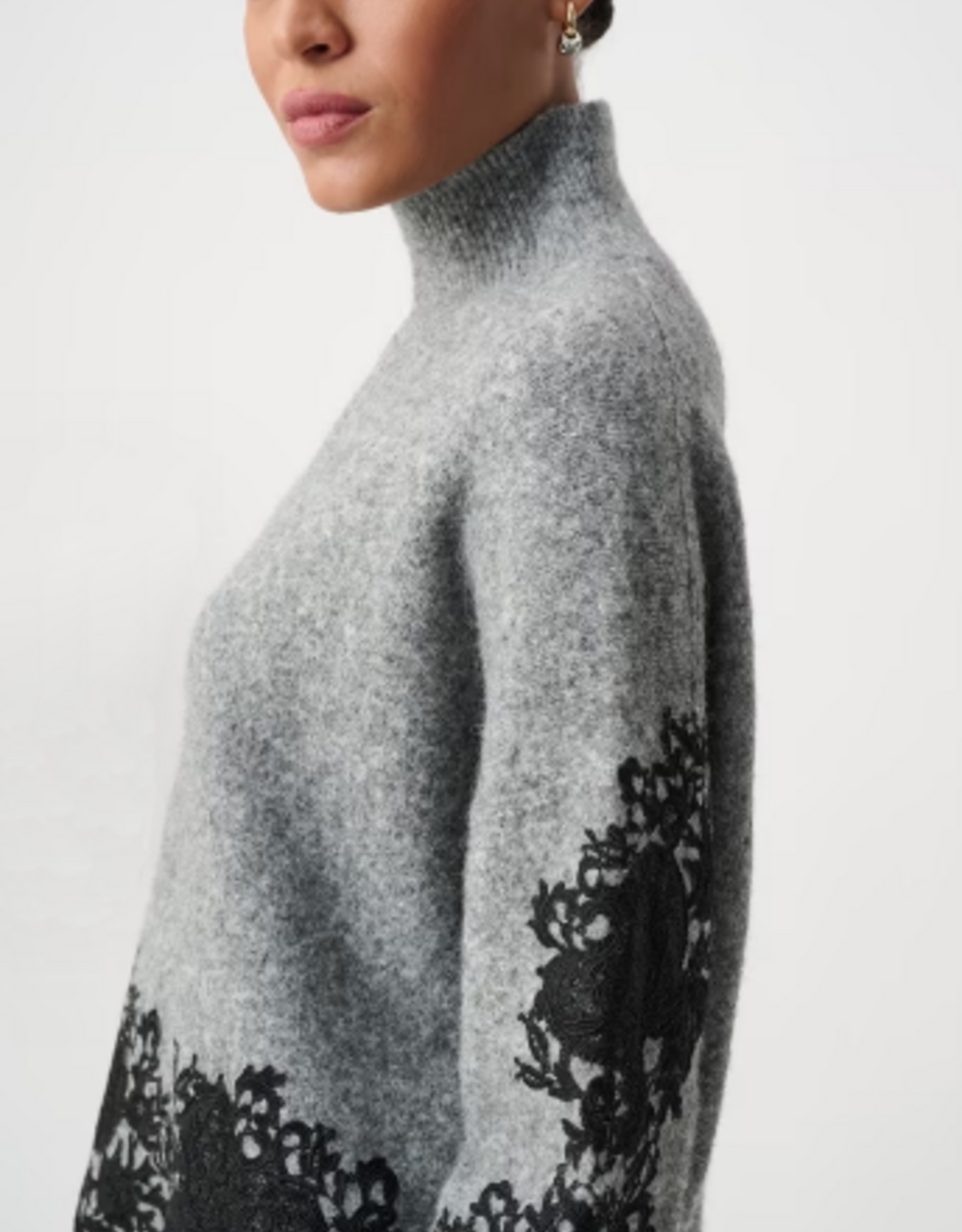 Joseph Ribkoff Joseph Ribkoff Grey w/Black Floral Detail Relaxed Pullover Sweater