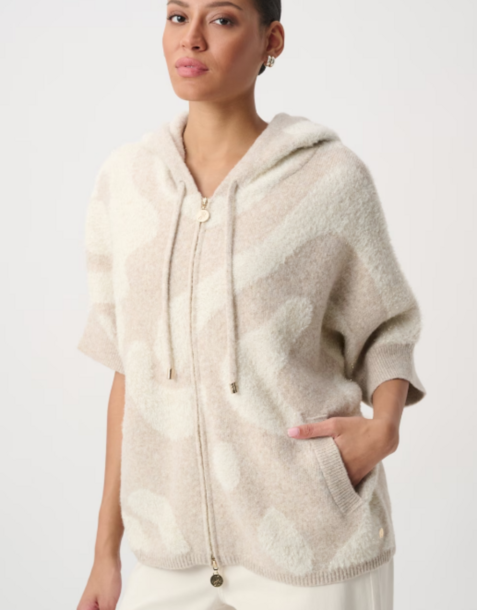 Joseph Ribkoff Joseph Ribkoff Oatmeal Melange/Gold Hooded Animal Print Sweater