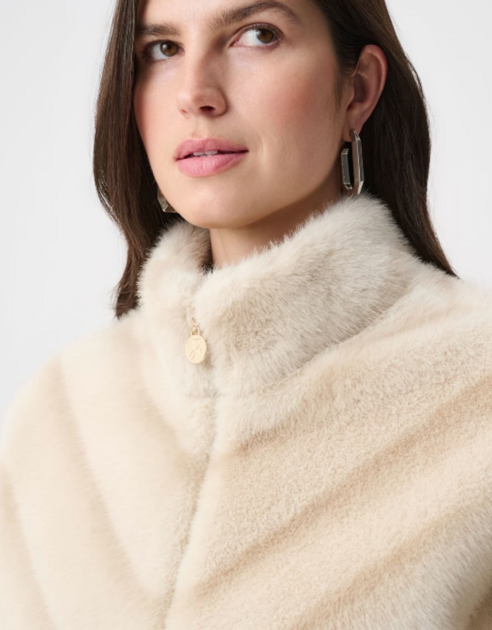 Joseph Ribkoff Joseph Ribkoff Beige/Almond Faux Fur High Neck Jacket