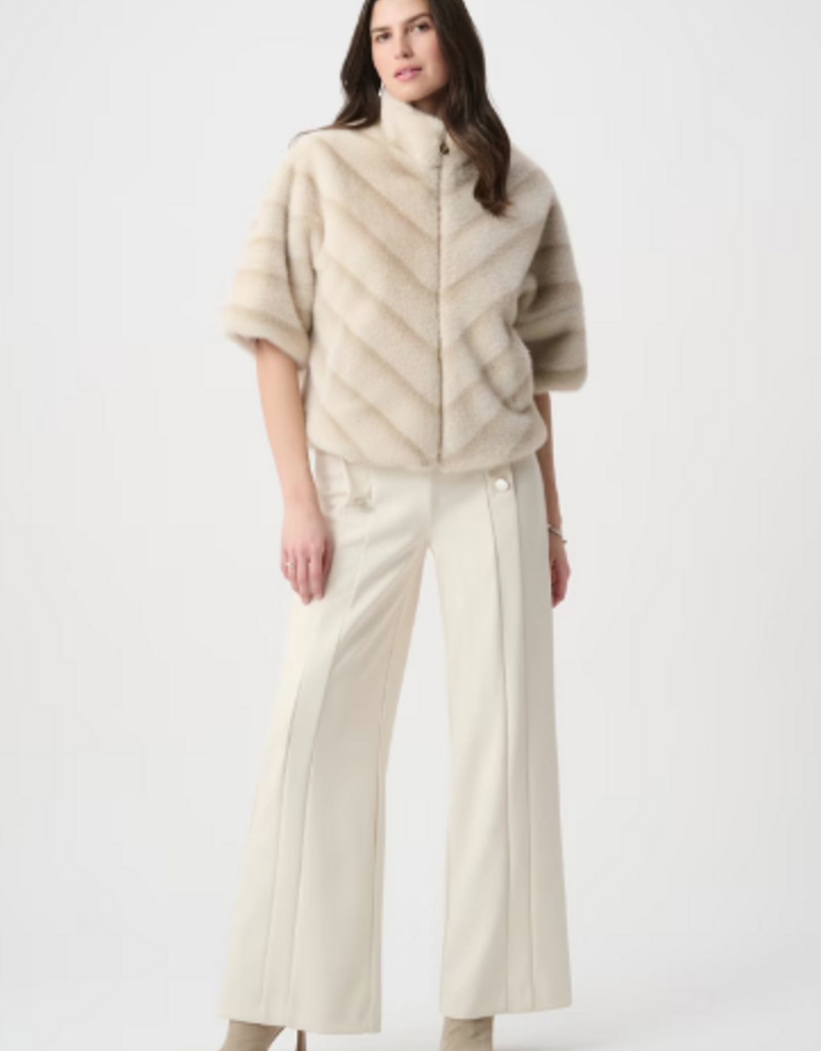 Joseph Ribkoff Joseph Ribkoff Beige/Almond Faux Fur High Neck Jacket