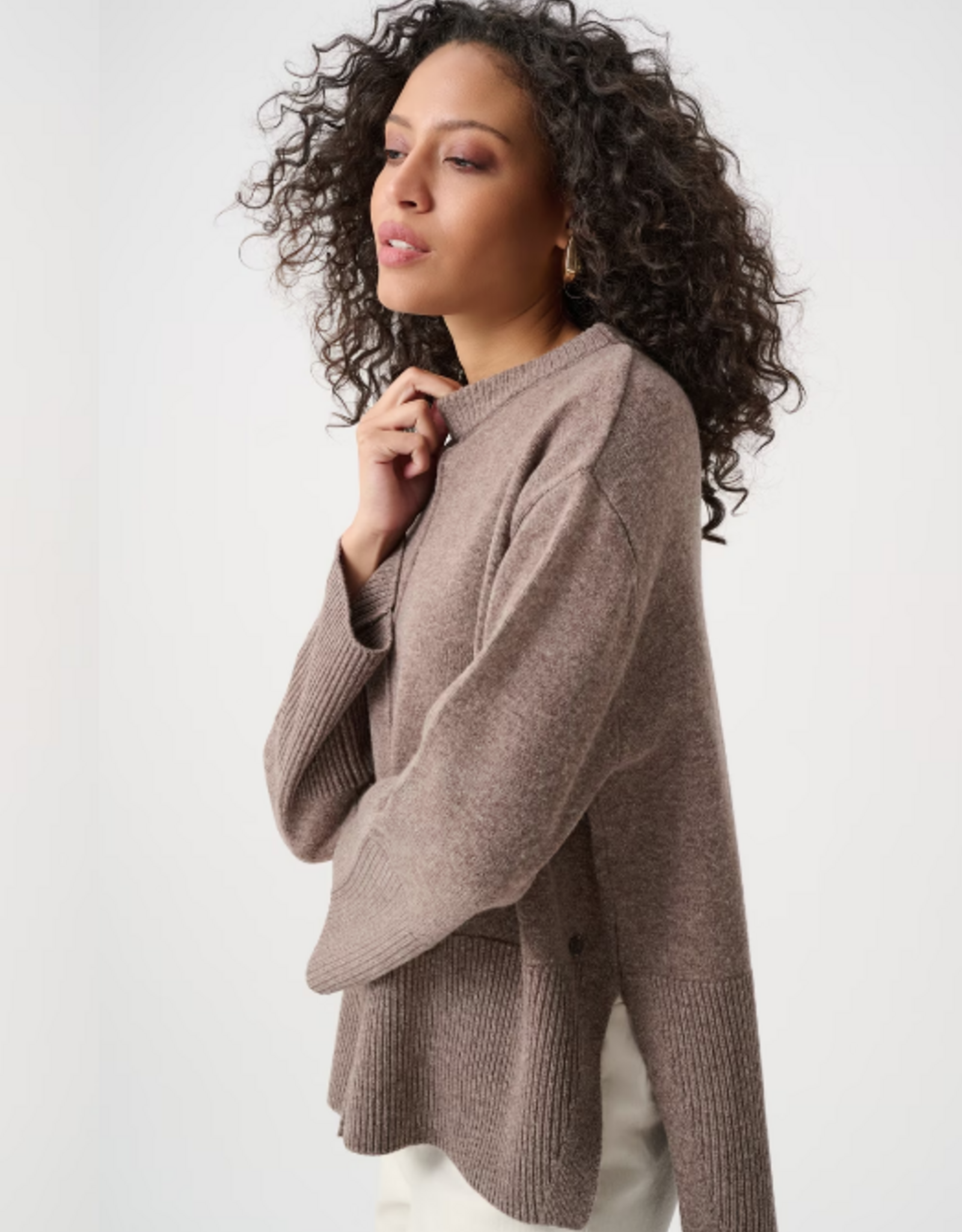 Joseph Ribkoff Joseph Ribkoff 263959 Mink Melange Casual Loose Knit Pullover Sweater