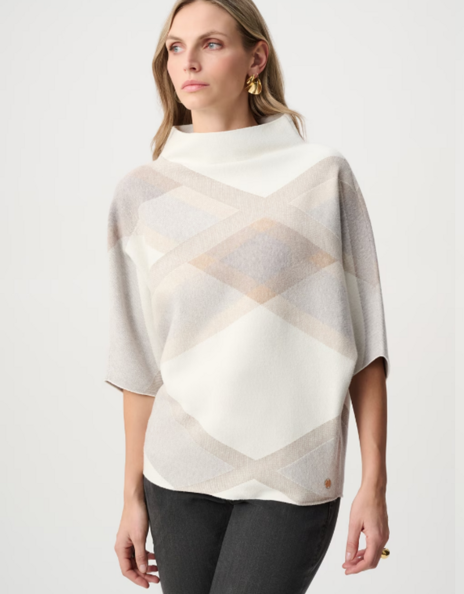 Joseph Ribkoff Joseph Ribkoff Winter White Multi Geometric Cowl Neck Poncho Sweater
