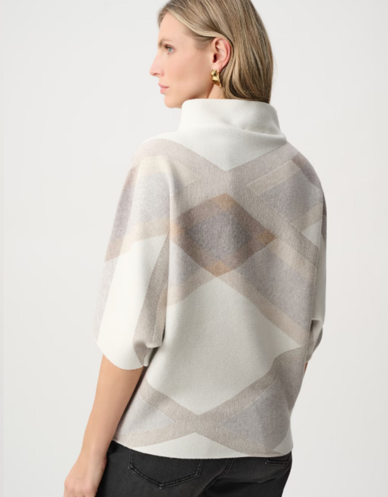 Joseph Ribkoff Joseph Ribkoff Winter White Multi Geometric Cowl Neck Poncho Sweater