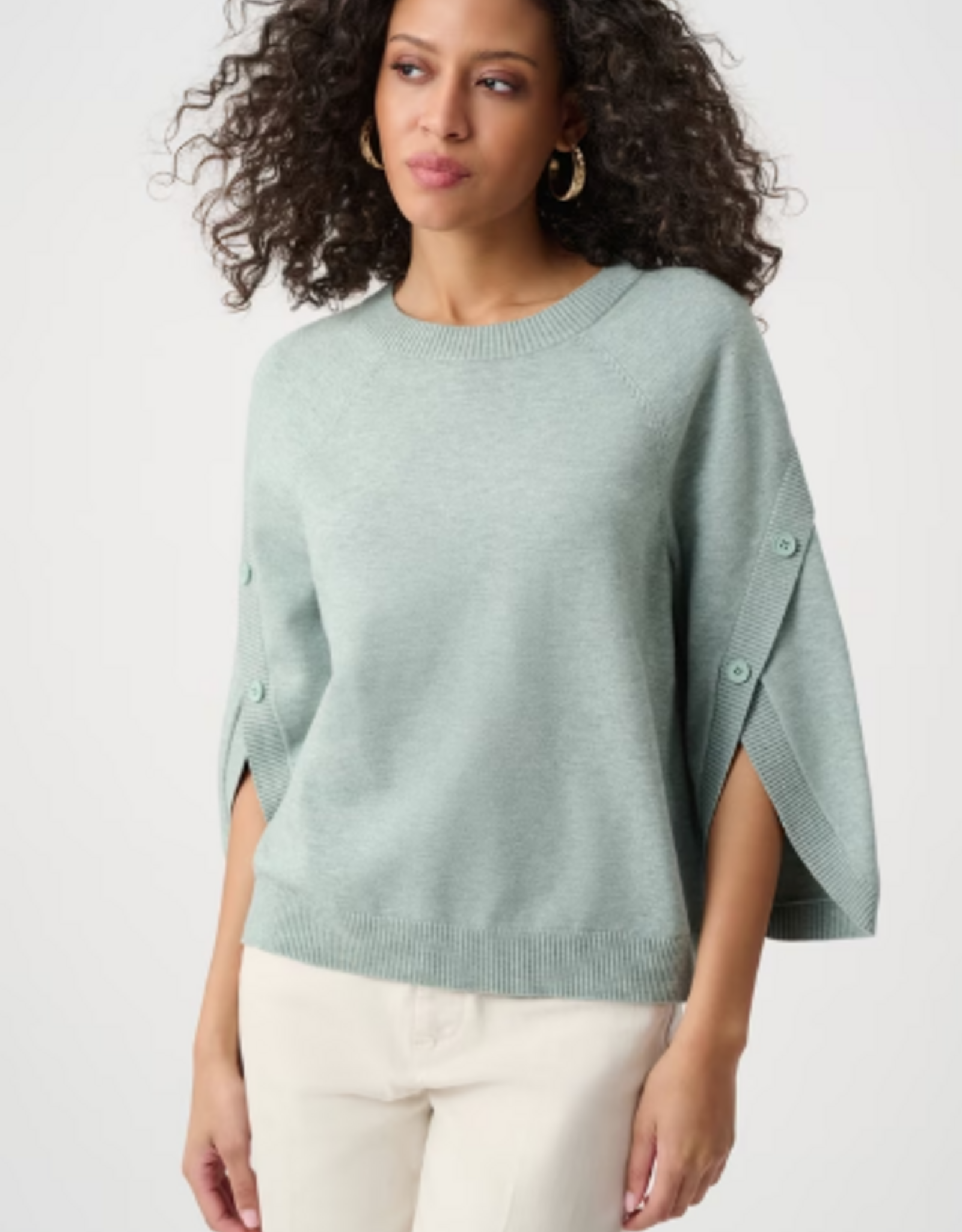 Joseph Ribkoff Joseph Ribkoff Mint Melange Crew Neck Pullover With Buttons Sweater