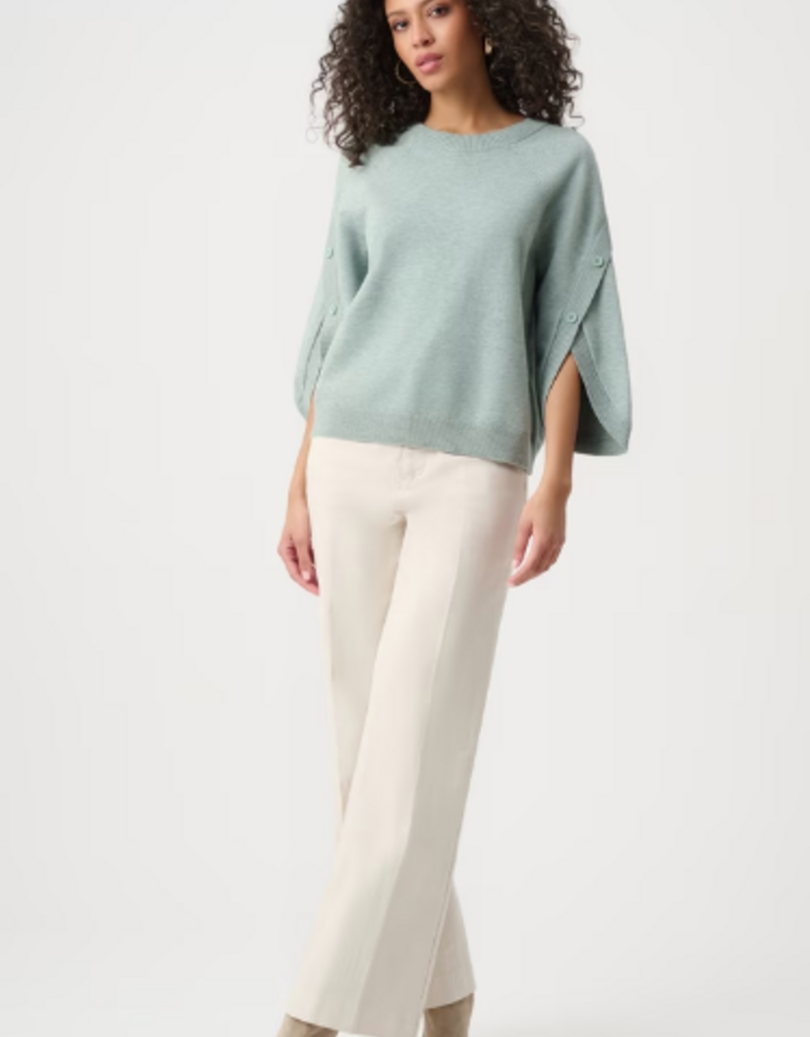 Joseph Ribkoff Joseph Ribkoff Mint Melange Crew Neck Pullover With Buttons Sweater