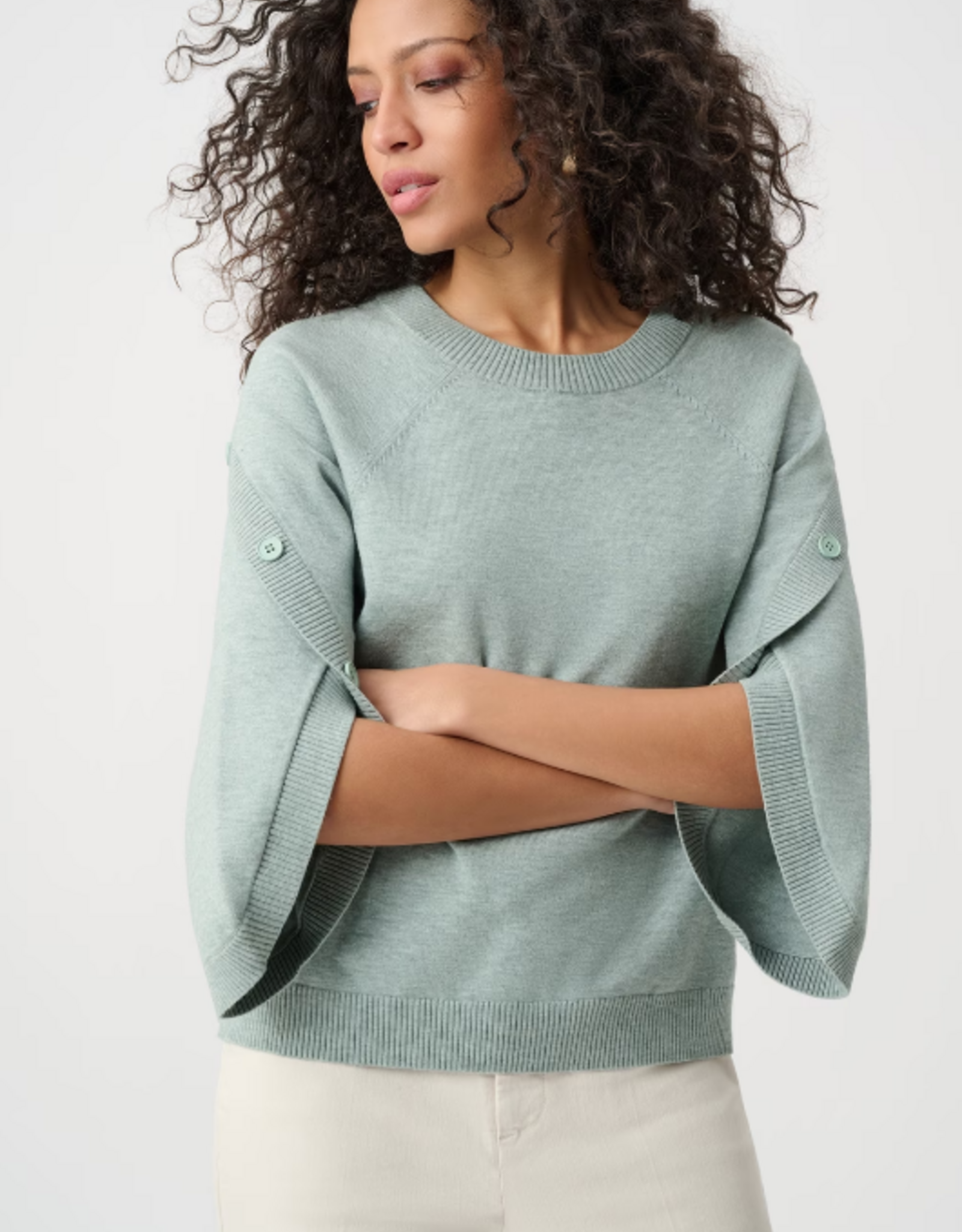 Joseph Ribkoff Joseph Ribkoff Mint Melange Crew Neck Pullover With Buttons Sweater