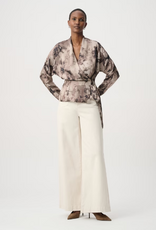 Joseph Ribkoff Joseph Ribkoff Beige Multi V-neck Long Sleeve Wrap Blouse Top