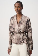 Joseph Ribkoff Joseph Ribkoff Beige Multi V-neck Long Sleeve Wrap Blouse Top