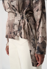 Joseph Ribkoff Joseph Ribkoff Beige Multi V-neck Long Sleeve Wrap Blouse Top