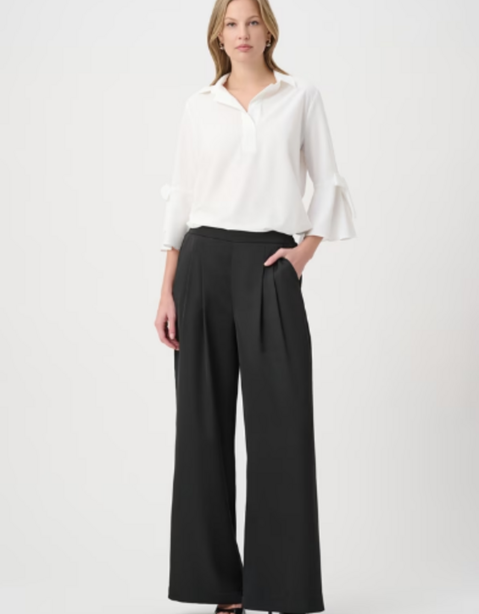 Joseph Ribkoff Joseph Ribkoff White Collard V-Neck Chic Bell Sleeve Blouse Top