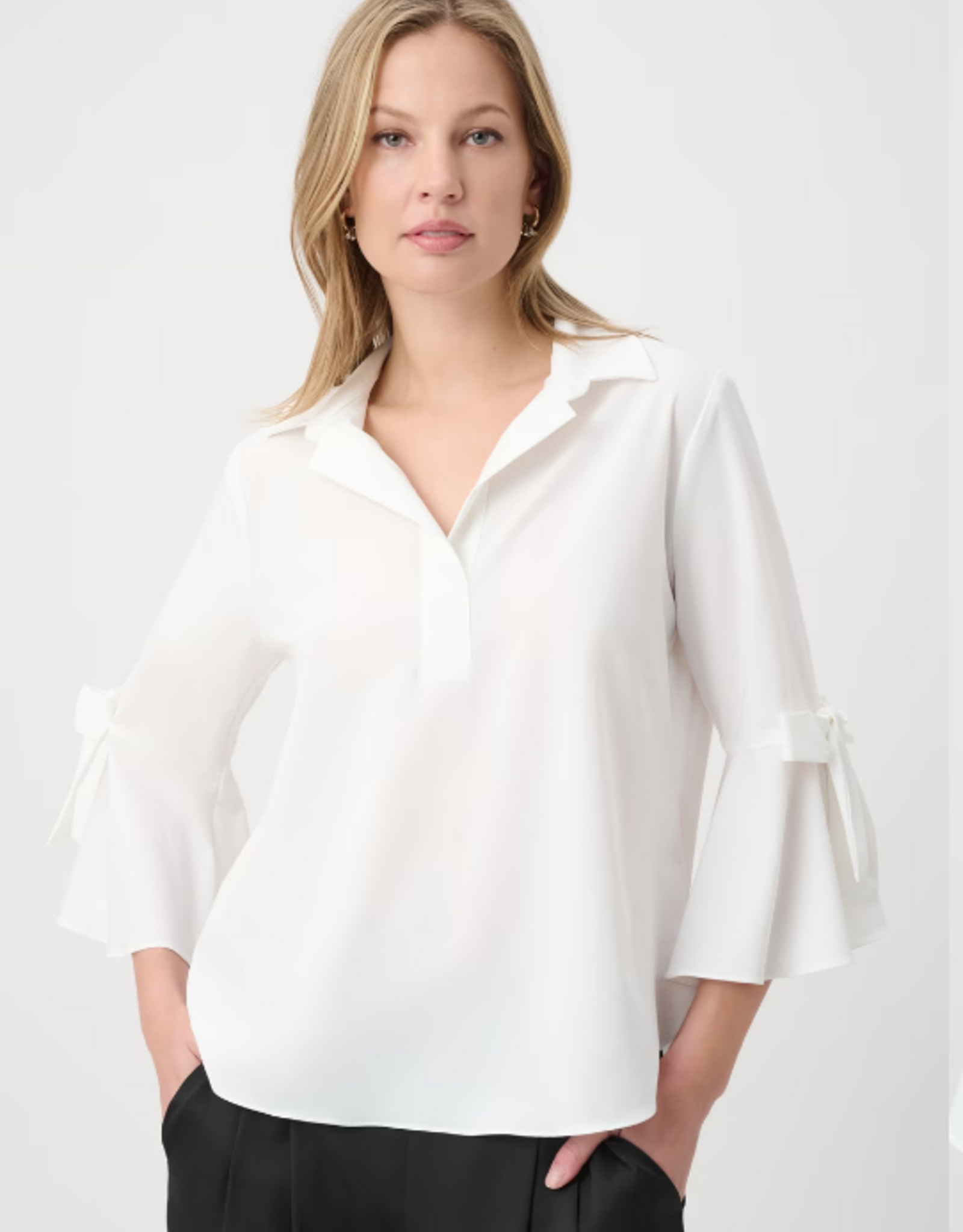 Joseph Ribkoff Joseph Ribkoff White Collard V-Neck Chic Bell Sleeve Blouse Top