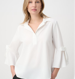 Joseph Ribkoff Joseph Ribkoff White Collard V-Neck Chic Bell Sleeve Blouse Top
