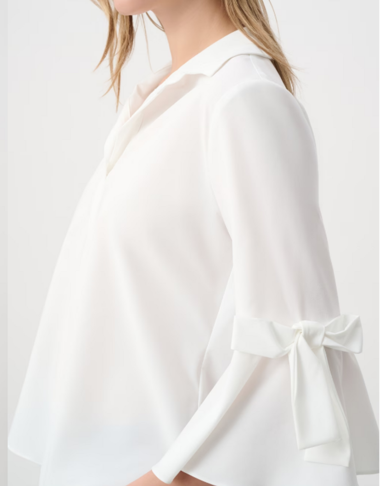 Joseph Ribkoff Joseph Ribkoff White Collard V-Neck Chic Bell Sleeve Blouse Top
