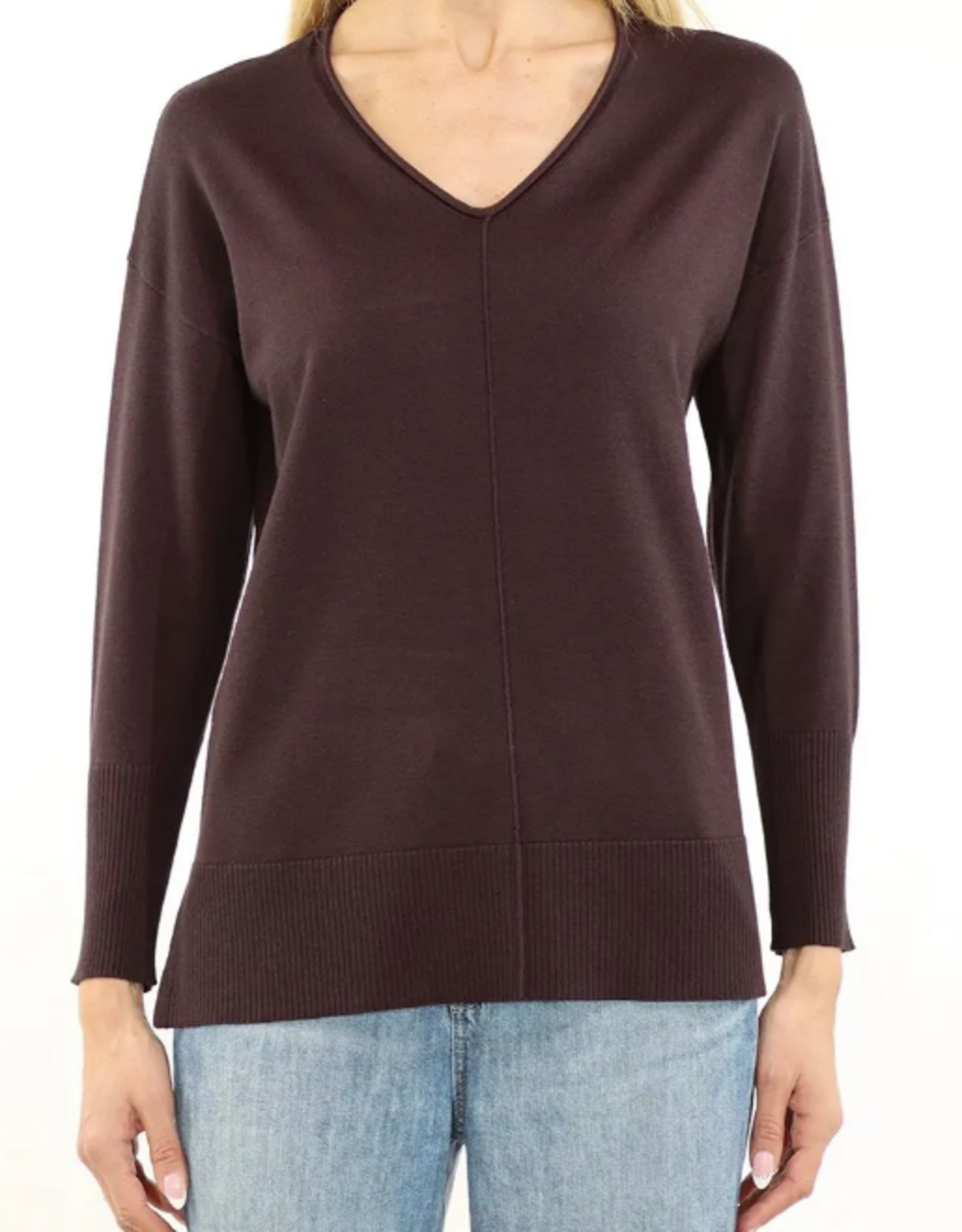 Metric Knits Metric Knits Bitter Chocolate Roll V-Neck Long Sleeve  Top