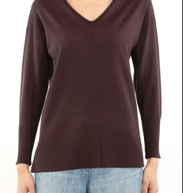 Metric Knits Metric Knits Bitter Chocolate Roll V-Neck Long Sleeve  Top