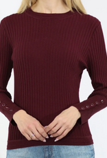 Metric Knits Metric Knits Mauve Wine  Round Neck Long Sleeve Button Detail Top