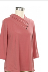 Links Links Coral Quartz Button Neck 3/4 Sleeve Top
