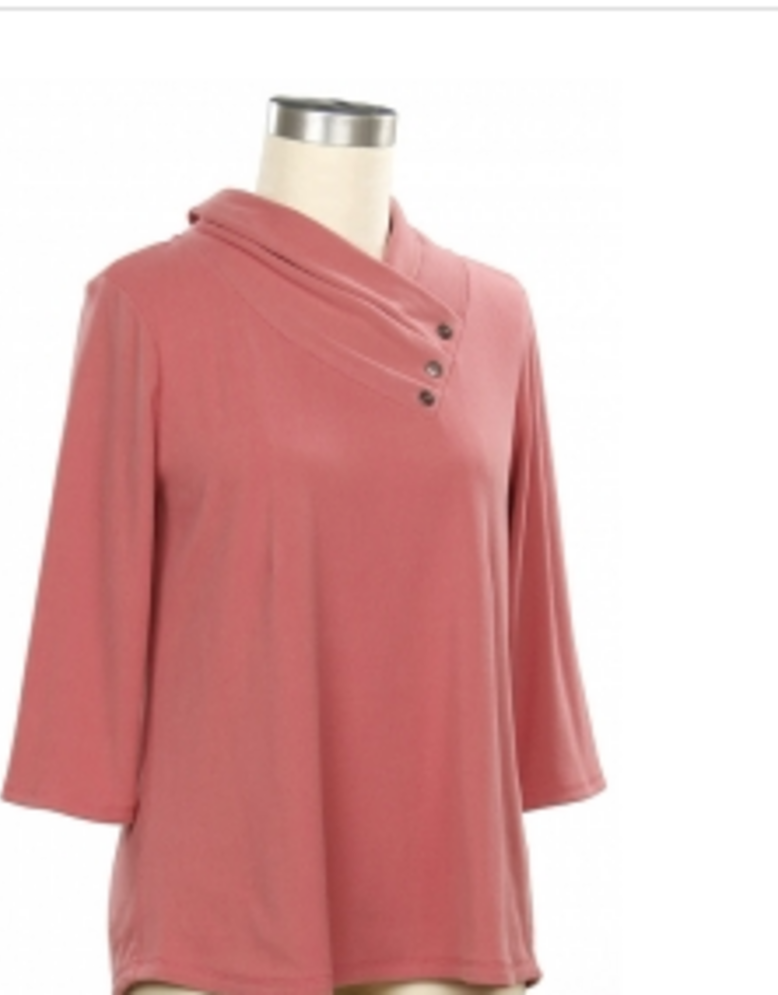 Links Links Coral Quartz Button Neck 3/4 Sleeve Top