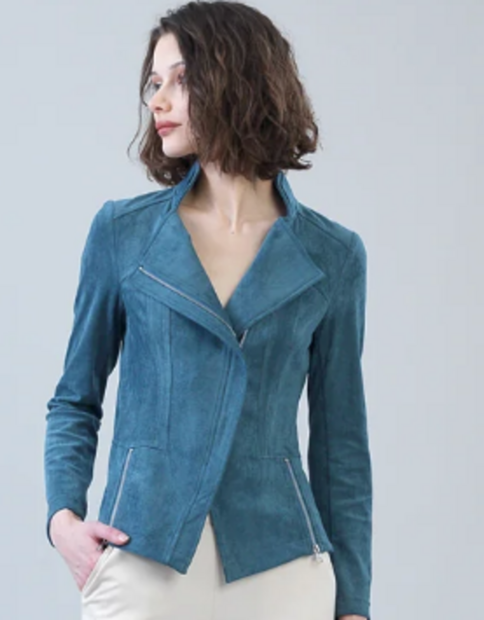 Clara Sunwoo Clara Sun Woo Blue Moss Liquid Leather Faux Suede Jacket