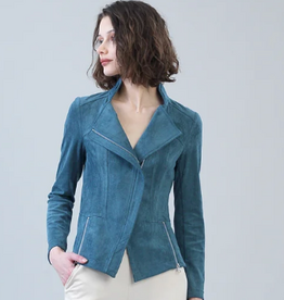 Clara Sunwoo Clara Sun Woo Blue Moss Liquid Leather Faux Suede Jacket