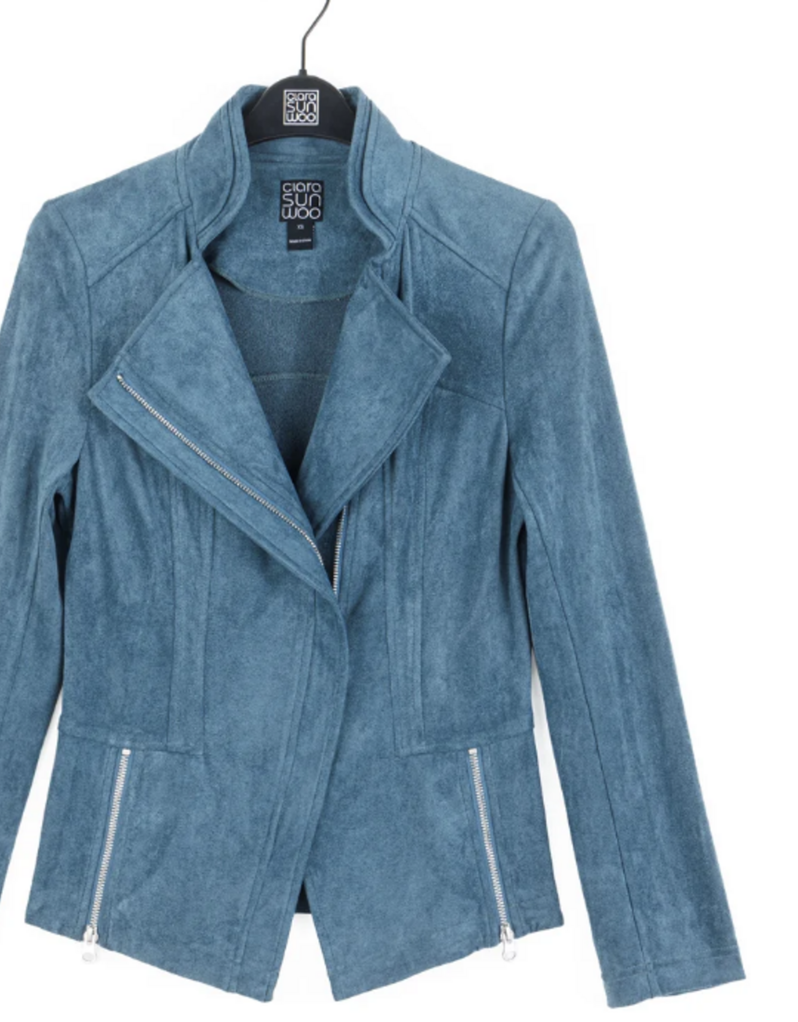 Clara Sunwoo Clara Sun Woo Blue Moss Liquid Leather Faux Suede Jacket