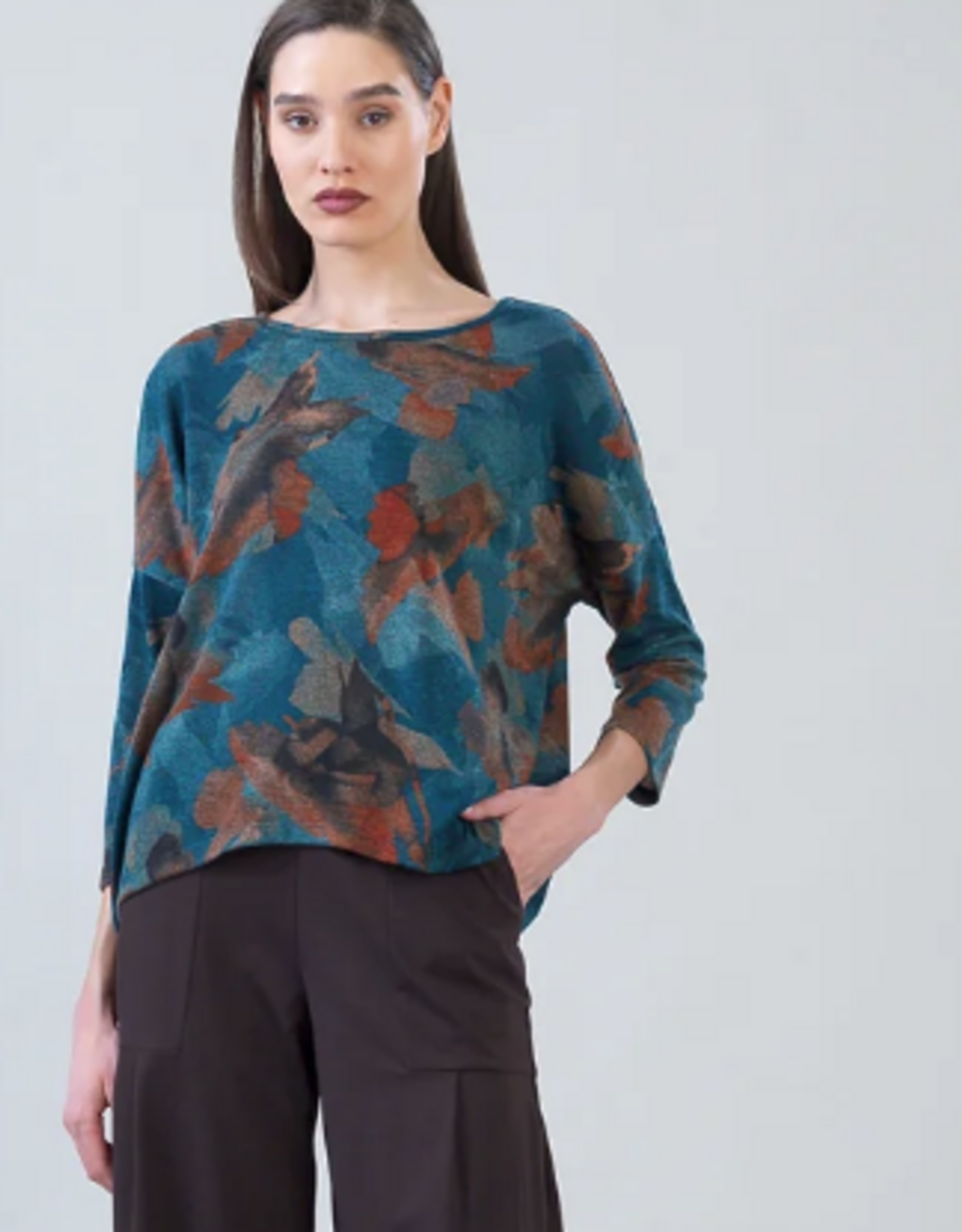 Clara Sunwoo Clara Sun Woo Autumn Foliage Print   Loose Cut Side Tipped Sweater