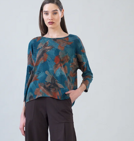 Clara Sunwoo Clara Sun Woo Autumn Foliage Print   Loose Cut Side Tipped Sweater