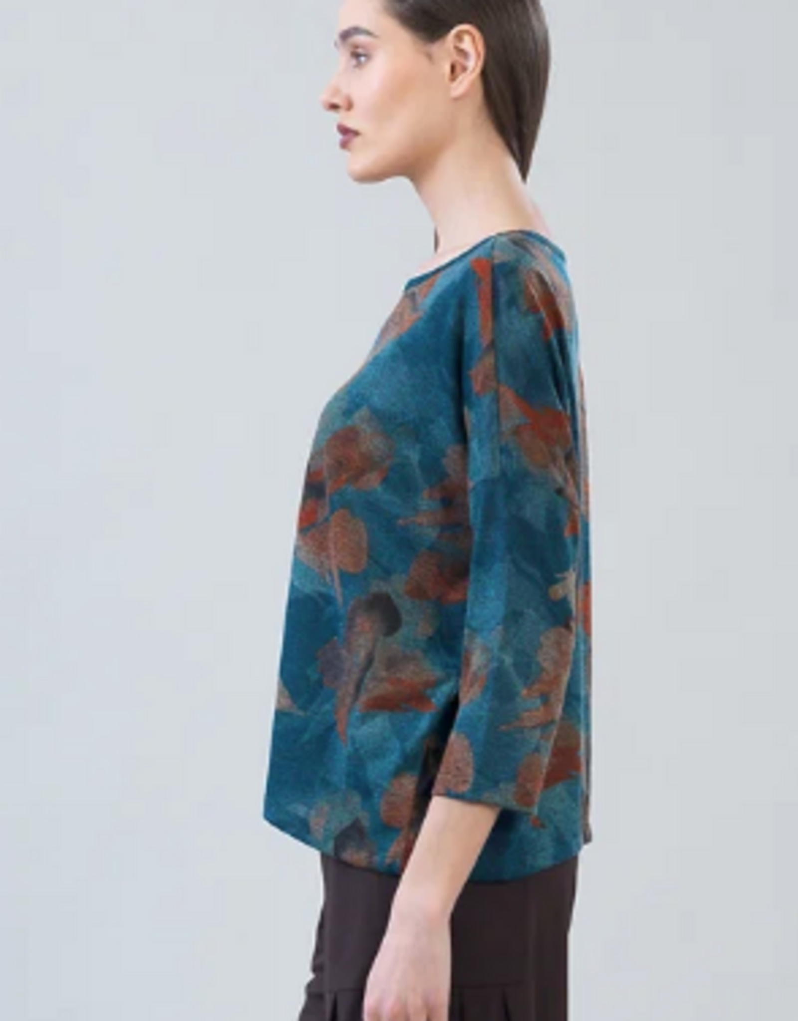 Clara Sunwoo Clara Sun Woo Autumn Foliage Print   Loose Cut Side Tipped Sweater