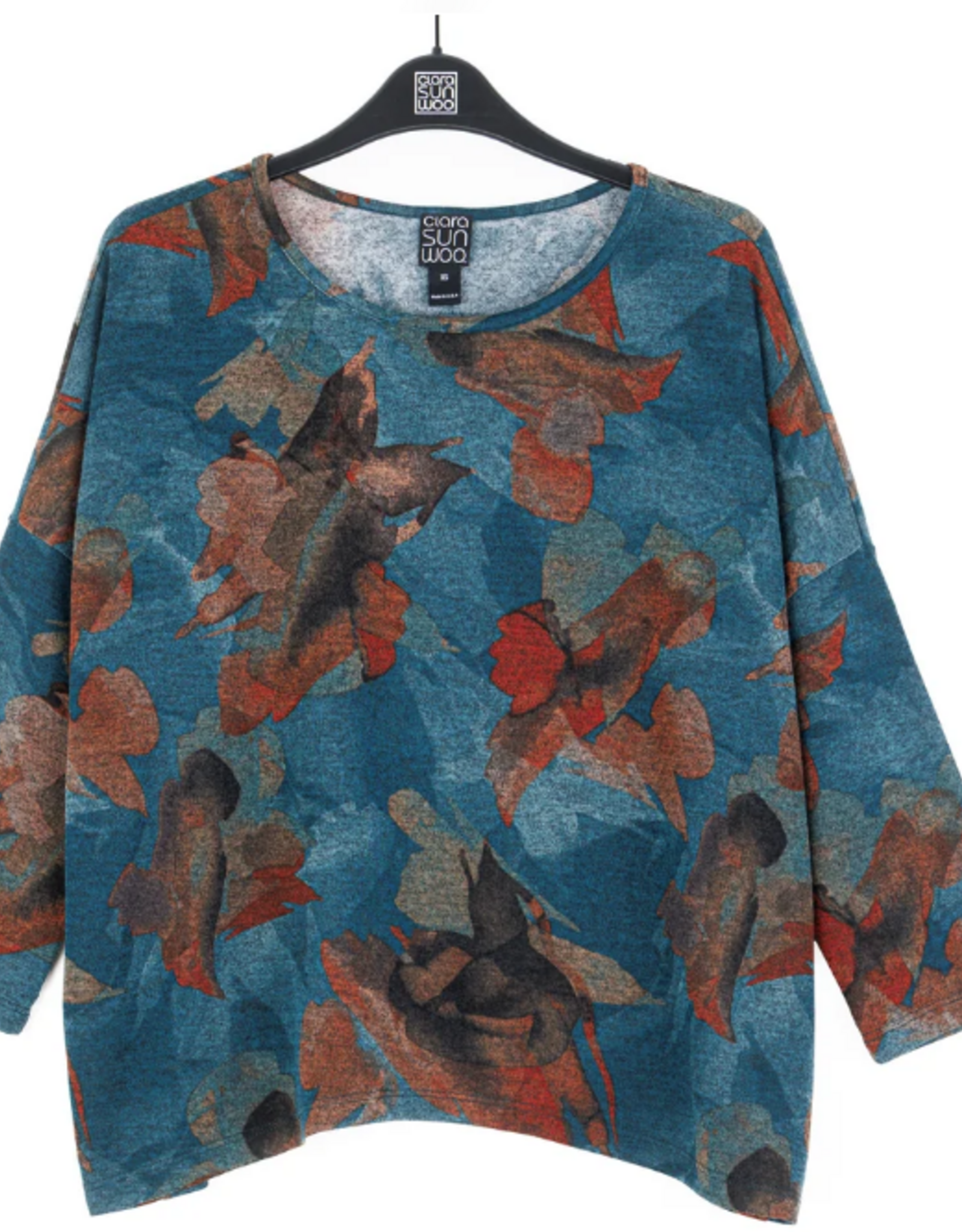 Clara Sunwoo Clara Sun Woo Autumn Foliage Print   Loose Cut Side Tipped Sweater