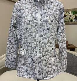 Lulu B Lulu SPX7418 White/Silver Cocktail Glass Print DRGO Zip Up Jacket