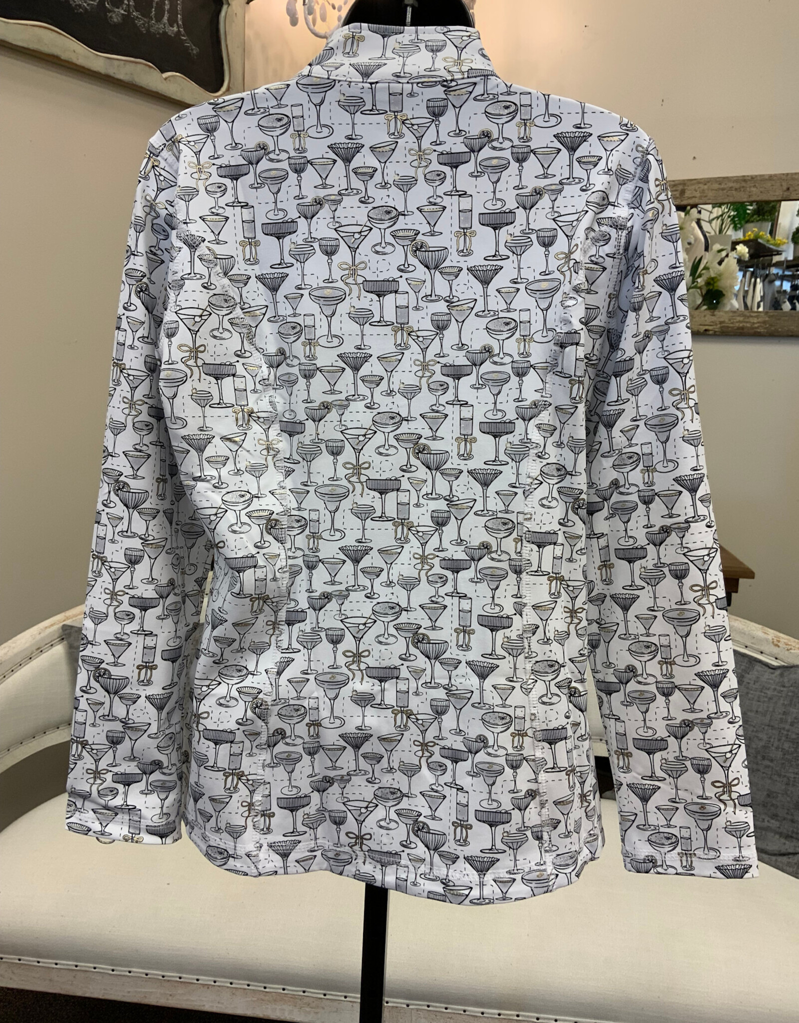 Lulu B Lulu SPX7418 White/Silver Cocktail Glass Print DRGO Zip Up Jacket