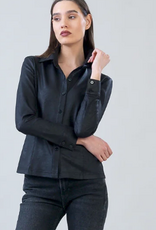Clara Sunwoo Clara Sun Woo Black Liquid Leather Button Front Blouse