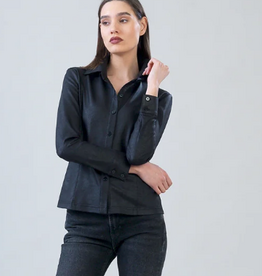 Clara Sunwoo Clara Sun Woo Black Liquid Leather Button Front Blouse