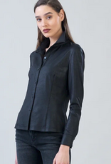 Clara Sunwoo Clara Sun Woo Black Liquid Leather Button Front Blouse