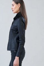Clara Sunwoo Clara Sun Woo Black Liquid Leather Button Front Blouse