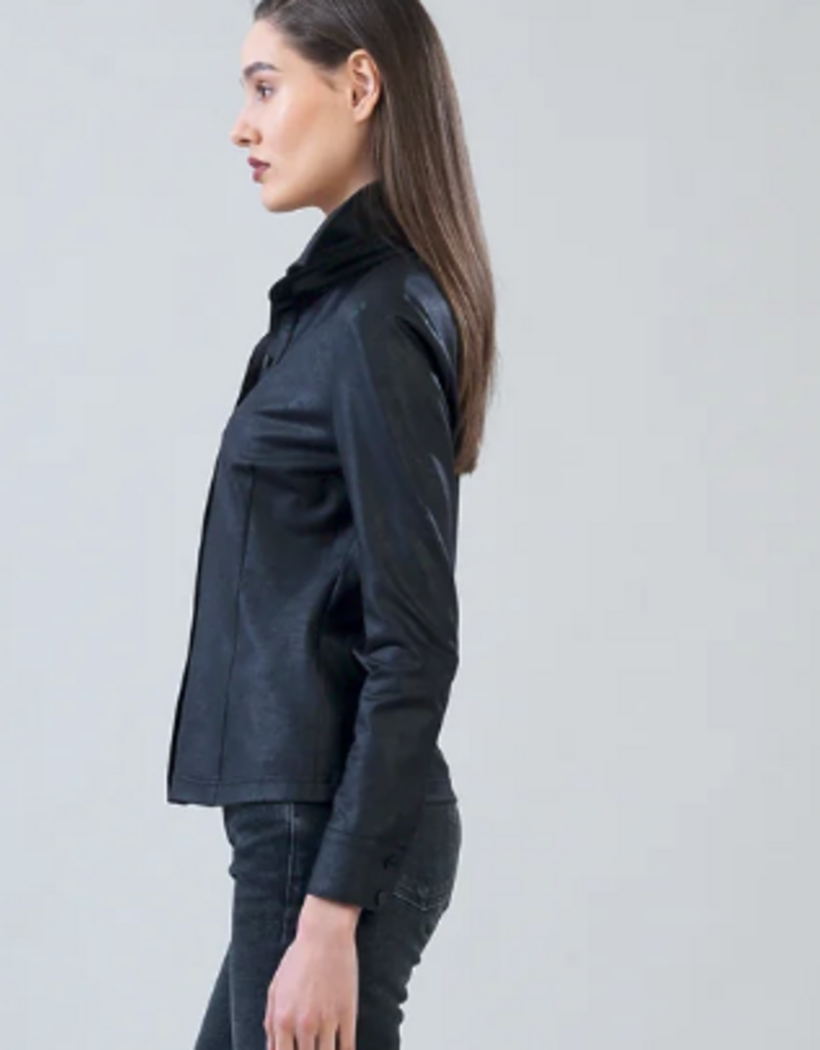 Clara Sunwoo Clara Sun Woo Black Liquid Leather Button Front Blouse