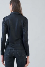 Clara Sunwoo Clara Sun Woo Black Liquid Leather Button Front Blouse