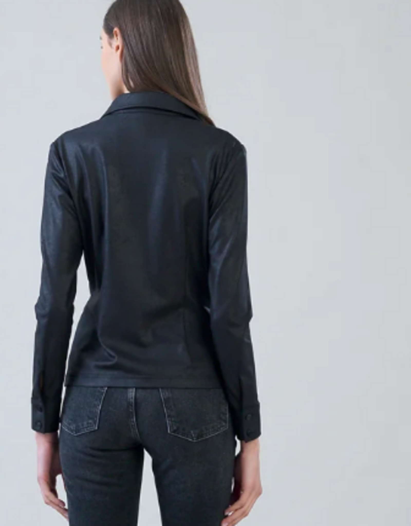 Clara Sunwoo Clara Sun Woo Black Liquid Leather Button Front Blouse