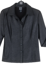 Clara Sunwoo Clara Sun Woo Black Liquid Leather Button Front Blouse