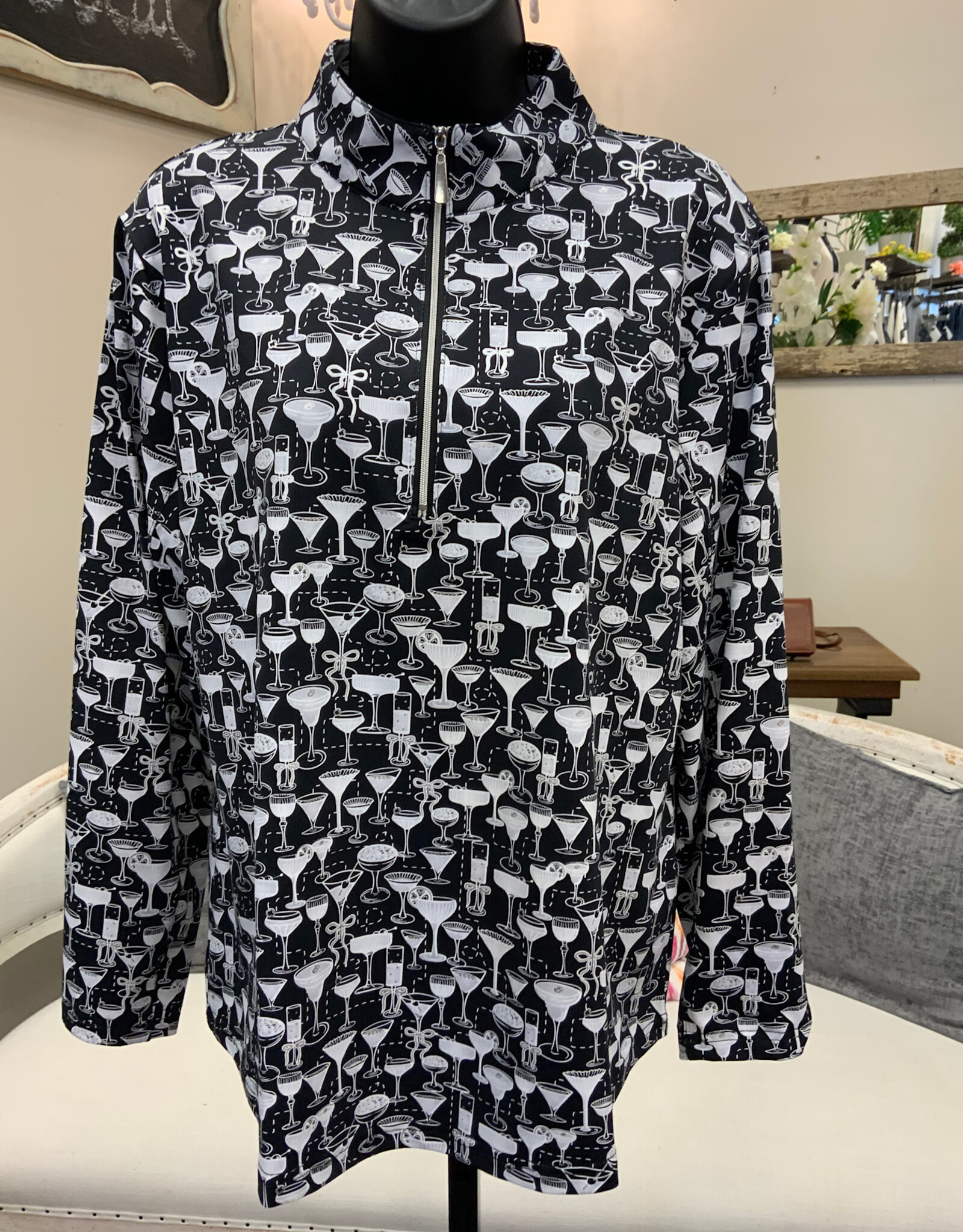 Lulu B Lulu B Blk/WHT Champagne Glass Print DRSV
