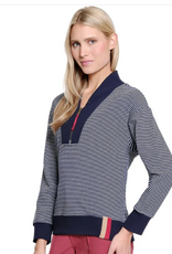 Tru Luxe Tru Luxe  T36476TM NAVY STRIPE SHAWL COLLAR ZIP FRONT SWEATSHIRT