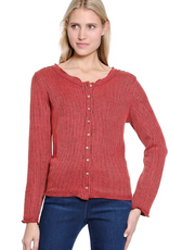 Tru Luxe Tru Luxe  Brick Round Neck L/S  Stripe Knit Button  Up Top