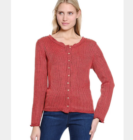 Tru Luxe Tru Luxe Brick Round Neck L/S  Stripe Knit Button  Up Top