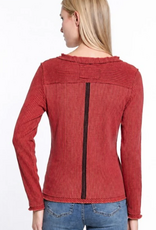 Tru Luxe Tru Luxe  Brick Round Neck L/S  Stripe Knit Button  Up Top