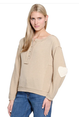 Tru Luxe Tru Luxe Natural Split Neck Knit Top With Heart Applique