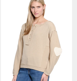 Tru Luxe Tru Luxe Natural Split Neck Knit Top With Heart Applique