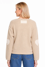 Tru Luxe Tru Luxe Natural Split Neck Knit Top With Heart Applique