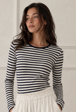 Kylie Paige Kylie Paige SR43778 Aurora Blue Stripe Ribbed Round neck Long Sleeve Top