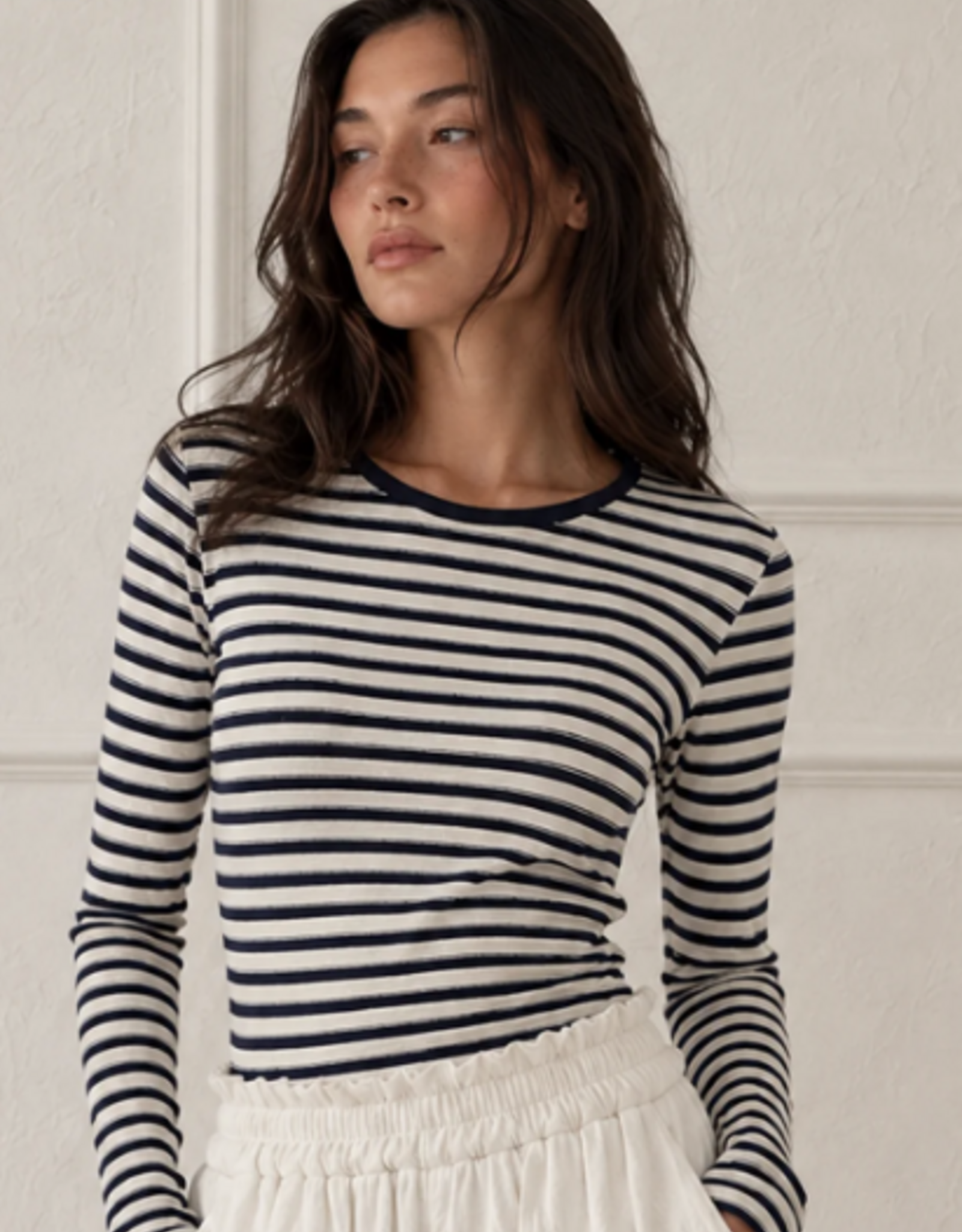 Kylie Paige Kylie Paige SR43778 Aurora Blue Stripe Ribbed Round neck Long Sleeve Top